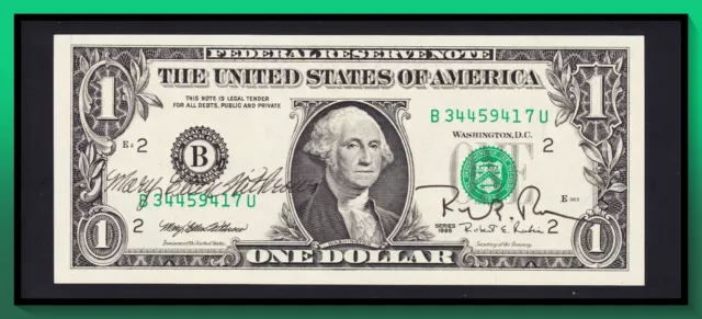 1995 $1 Federal Reserve Note New York *DUAL COURTESY AUTOGRAPH* UNC