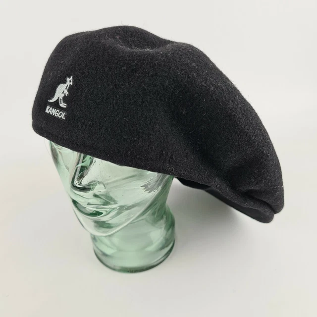 VINTAGE KANGOL 100 Wool 504 Flat Cap Black Classic 90s Hat Size