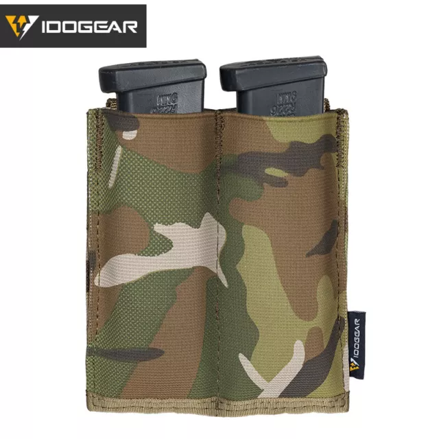 IDOGEAR Tactical Double Pistolet Open Top Mag Pouch Elastic 9mm .40 S&W .45 ACP