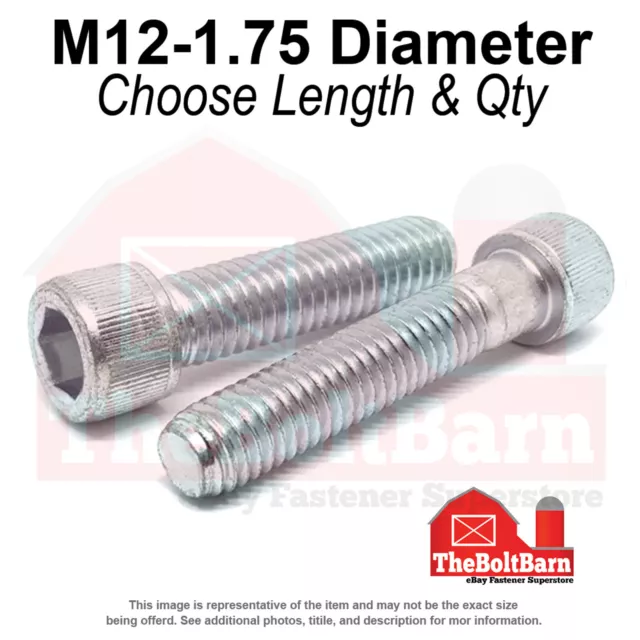 M12-1.75 Class 12.9 Coarse Socket Head Cap Screws Zinc Clear(Choose Length &Qty)