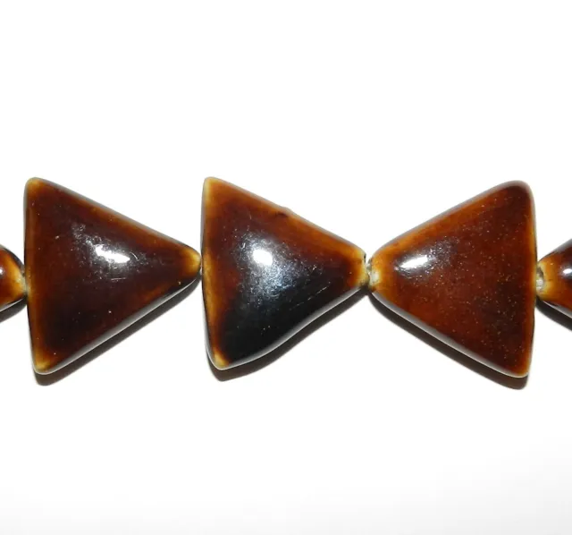 CPC163 Dark Honey Brown 26mm Flat Puffed Triangle Porcelain Beads 8"