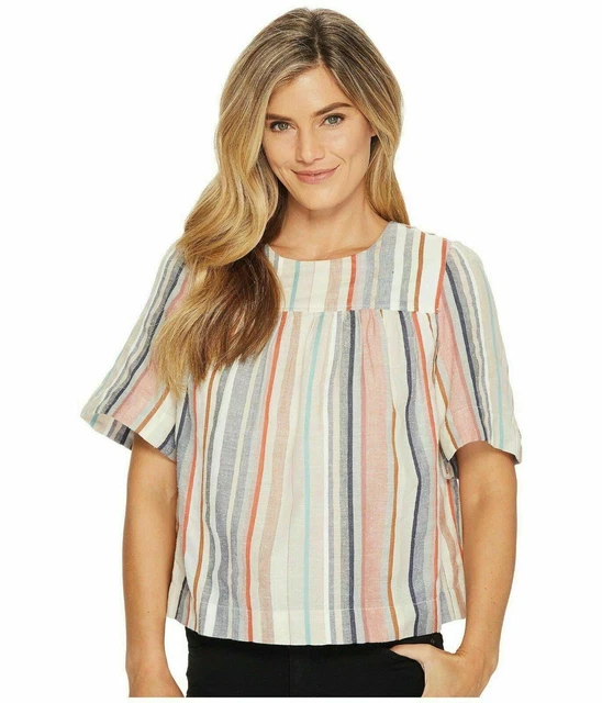 Lilla P Rayé Imprimé Haut Chemisier Bouton vers le Bas Paysan Chemise Boho S