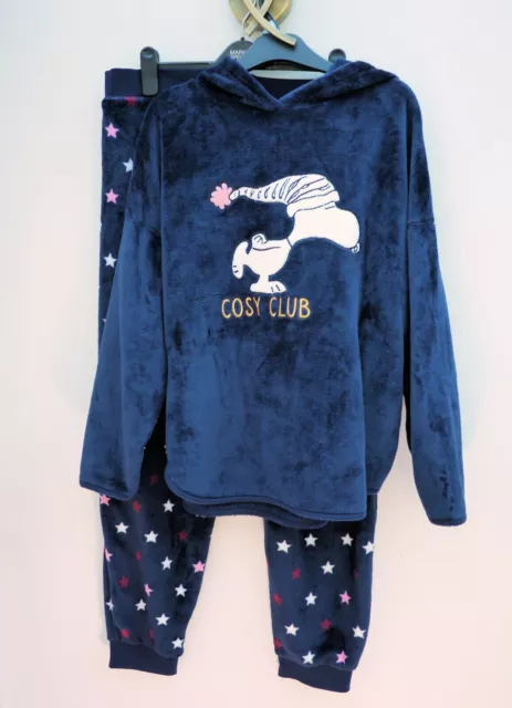 M&S Peanuts Snoopy Cosy Club Pyjamas Marks & Spencer Fleece Hooded PJ's 12-14 M