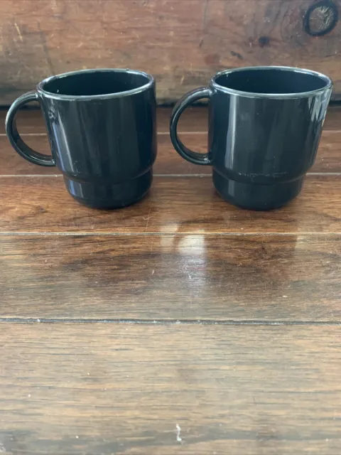 Tupperware Stackable Black Coffee Cups/ Mugs /Tea /Hot Chocolate  Set of 2