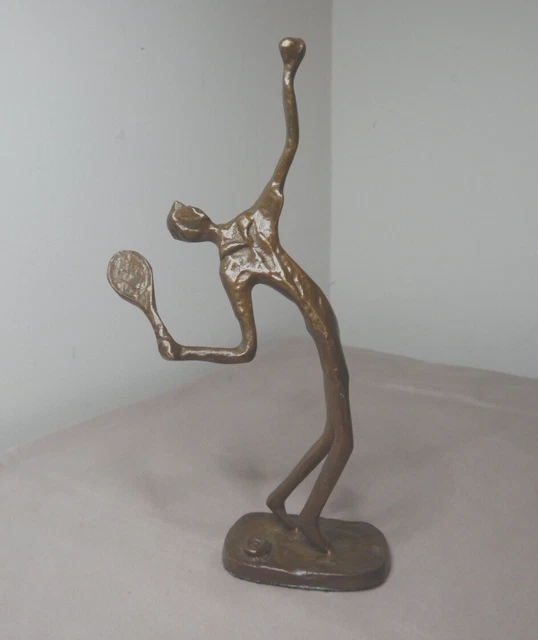 Modernist Small Bronze Statue Of The Tennis Player Signed With A Monogram