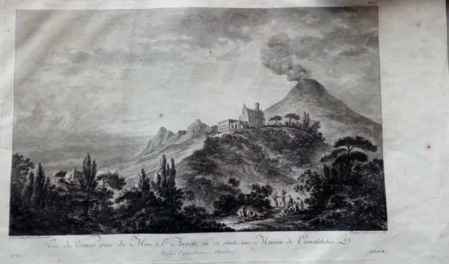 Incisione all’acquaforte su rame Vesuvio da Torre del Greco da Saint Non 1786
