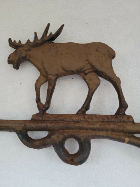 CAST IRON MOOSE MAN CAVE Cabin Door Coat Hat Key plant Hook Rack Hunting Gift