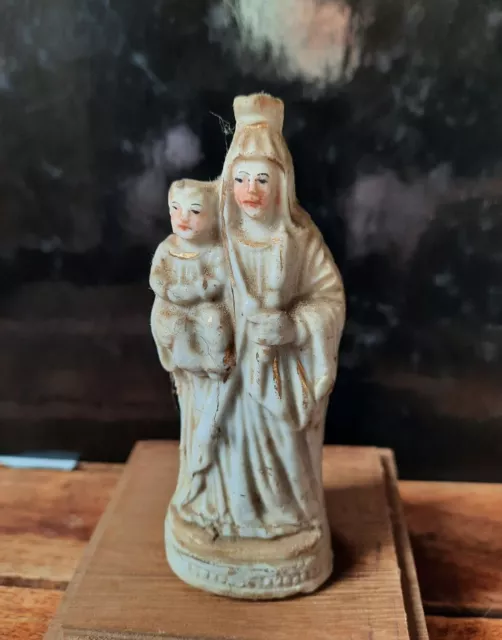 Belle Statuette en Porcelaine Ancienne - Sainte Marie à l'Enfant Jésus - 19ème