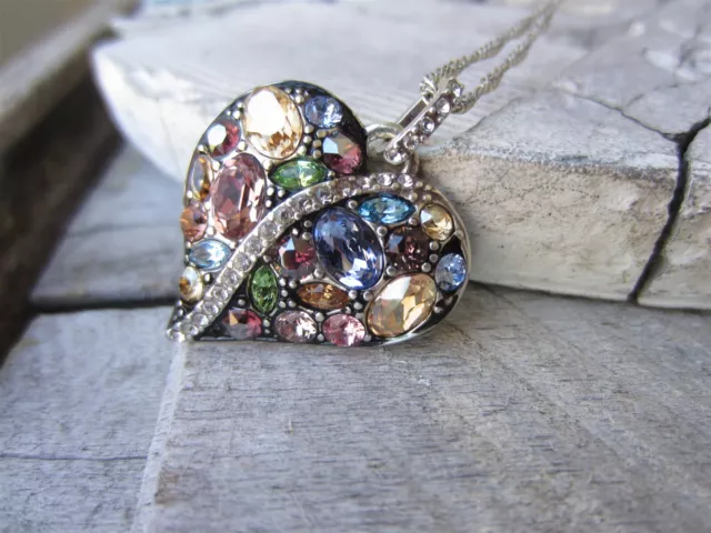 BRIGHTON Colorful Pave Crystal Puffy HEART Pendant NECKLACE Trust Your Journey