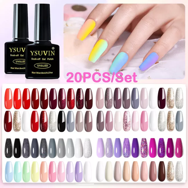 20PCS Nail Gel Polish Set  Soak off UV LED Colour Base Top Coat Nail Varnish UK