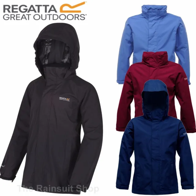 Regatta Greenhill Hooded Waterproof Kids Rain Coat Jacket Boys Girls Age 3-12Yrs