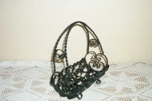 Mid Century French Scrolly Black Iron Cracker Holder Basket Spain Vintage