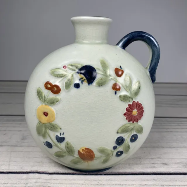 Rorstrand Primavera Moon Flask Handled Vase. Floral. Vintage Sweden Pottery