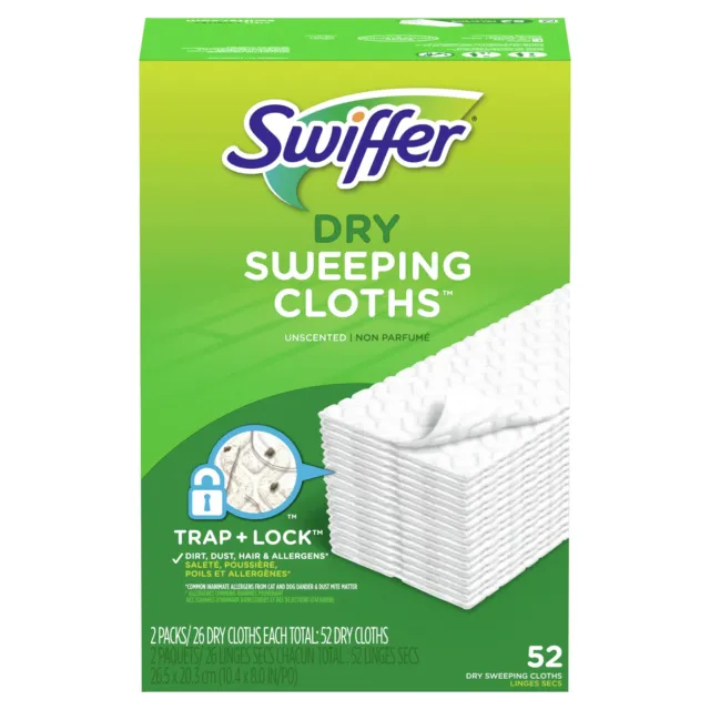 Swiffer Sweeper Dry Sweeping Pad Floor Cleaner Refills for Dust Mop, 2Pk, 52 Ct