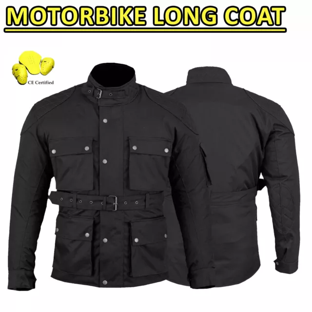 Mens Motorbike Long Coat Motorcycle CE Textile Waterproof Cordura Jacket Armour