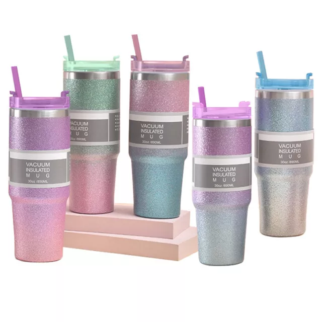 30 oz Tumbler Straw Lid Insulated Stainless Steel Water Bottle Coffee Mug Travel