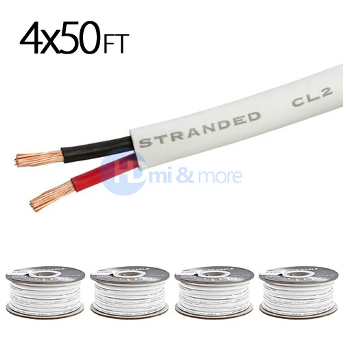 4x 50 FT Feet True 16 GA Gauge AWG Speaker Wire Cable Car Home Audio 2 Conductor