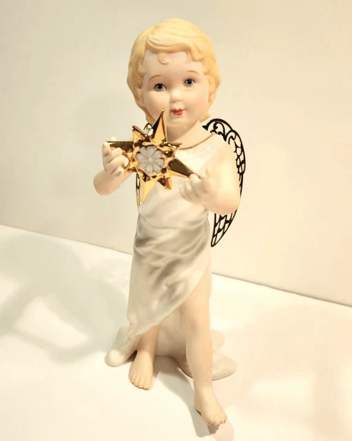 ANGEL FIGURINE PORCELAIN with Gold Metal Wings Lenox Little Graces