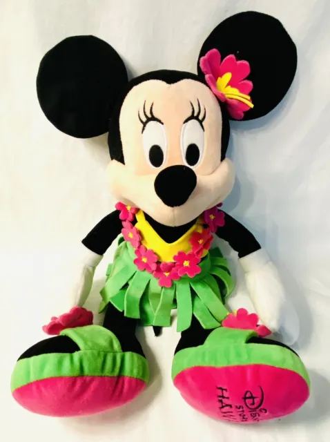2014 Disney Store HAWAII 17" HULA Minnie Mouse Plush Toy Doll Grass Skirt & Lei
