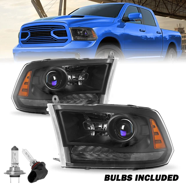 PAIR PROJECTOR OEM FOR 1318 Dodge Ram 1500 2500 3500 LED DRL BLACK