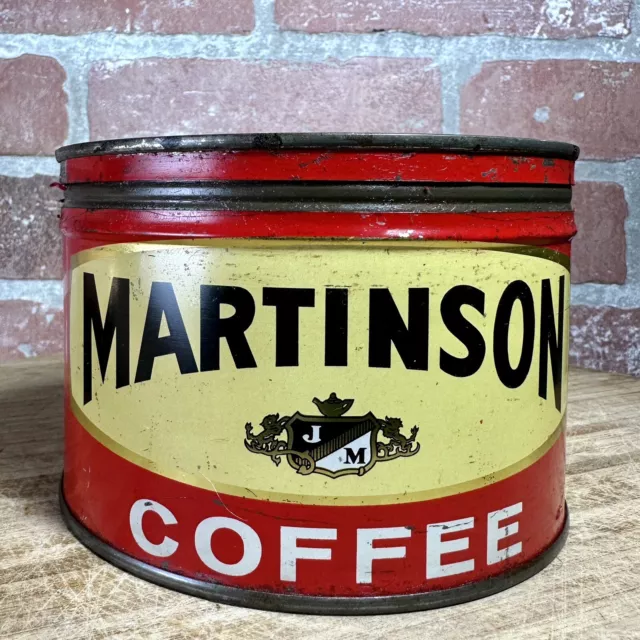 Vintage Martinson's 1 Lb Coffee Can Tin Litho Key Wind Advertising