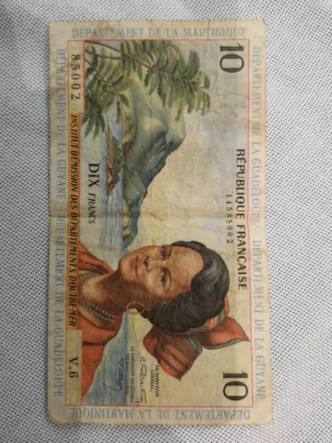 Billet de 10 francs des départements d'Outre-Mer, Guadeloupe, Guyanne, Martiniqu