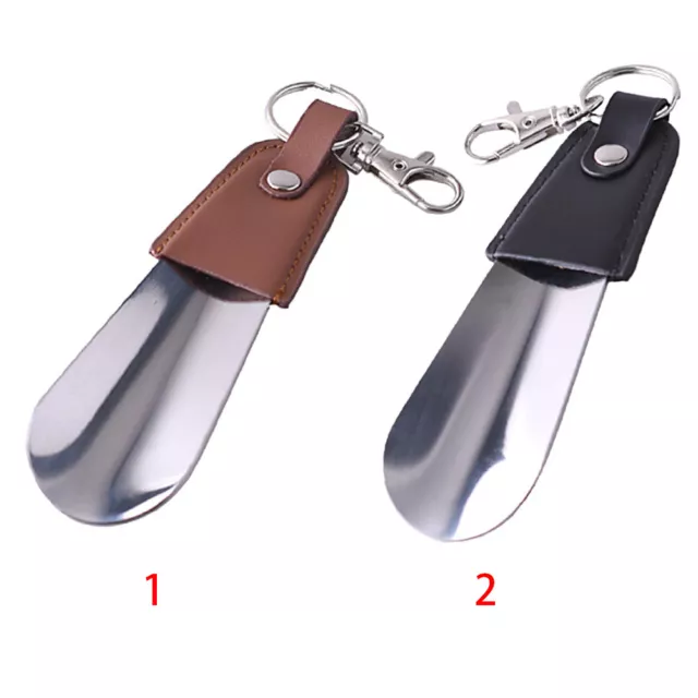 Mini Portable Stainless Steel Spoon Slip Leather Shoe Horn Sturdy Key Ring