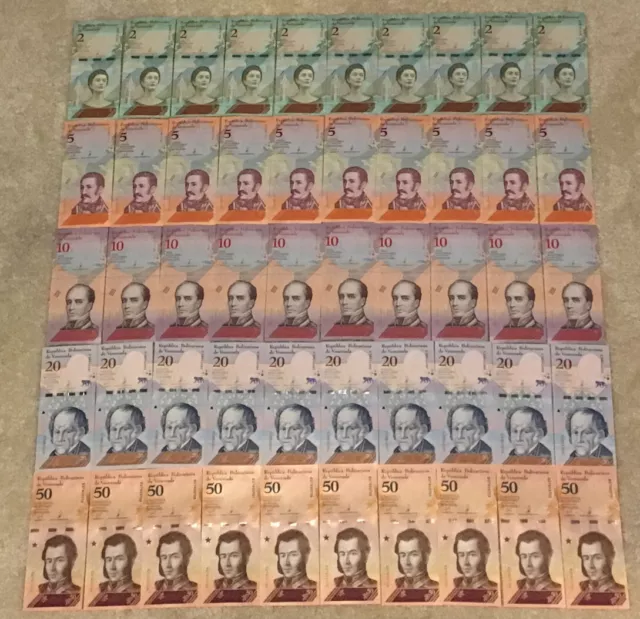 Venezuela Banknote Wholesale Lot. 50 Pcs. 10 X 2, 5, 10, 20, 50 Bolivares. 2018.