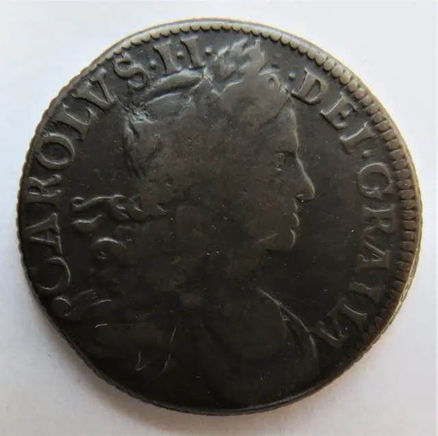 1680 King Charles II Ireland Halfpenny Coin 2