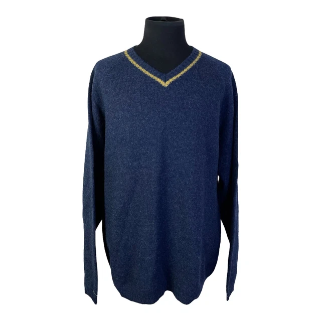 Oxford Fulham Blue V Neck 100% Wool Pullover Sweater Mens XL