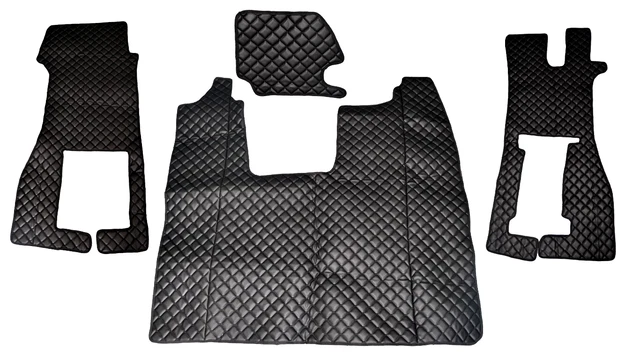 Tapis De Porte Gauche + Droite Pour Scania S/R Nextgen - Cuir Écologique Noir Avec Coutures Rouges - Fixation Velcro