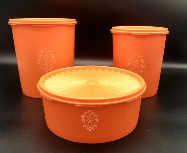 VINTAGE TUPPERWARE SERVALIER Nesting Canister Set w/lids Harvest Orange