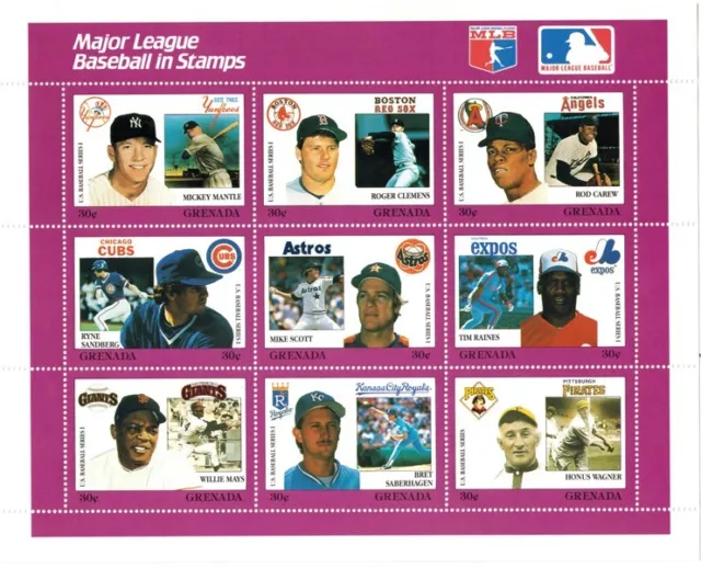 Grenada  1988 - "Major League Baseball in Stamps"  Roger Clemens -Sheetlet of 9