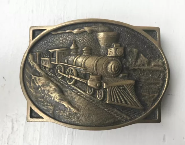 Signed Bts Vintage Train Steam Locomotive Solid Brass Belt Buckle 1978
