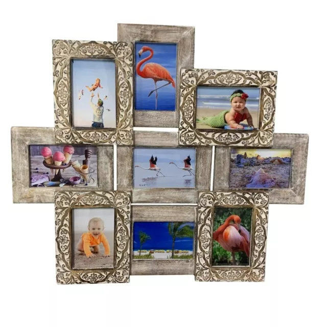 Rustic Photo Frame Collage for Wall Holds 9 6x9 Pictures - Wooden Vintage Style