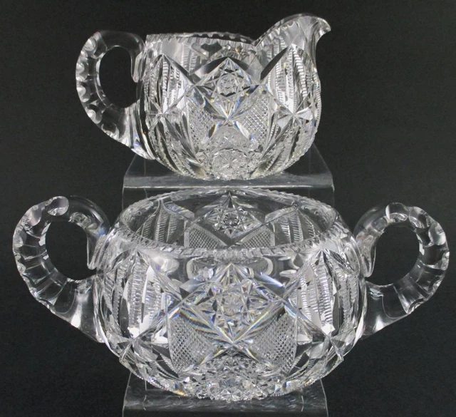 HAWKES - antique CREAMER & SUGAR Bowl - ABP American BRILLIANT Cut Glass c.1900