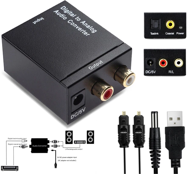 Optical Coax Coaxial Toslink Digital to Analog Audio Converter Adapter DAC RCA