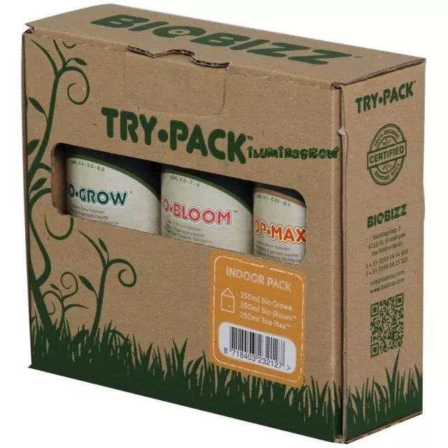 Try-Pack Indoor BIOBIZZ Fertilizante 250ml Bio Grow Bio Bloom top-max, interior