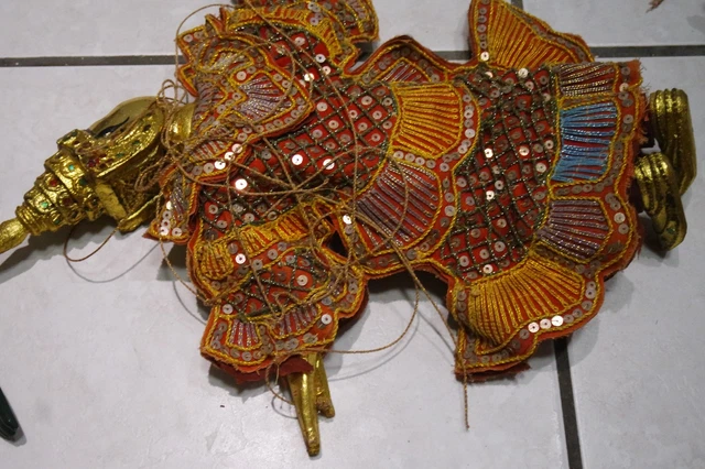 3 Antique Vintage Asian Burmese India  Hand Crafted Marionette Puppet 8