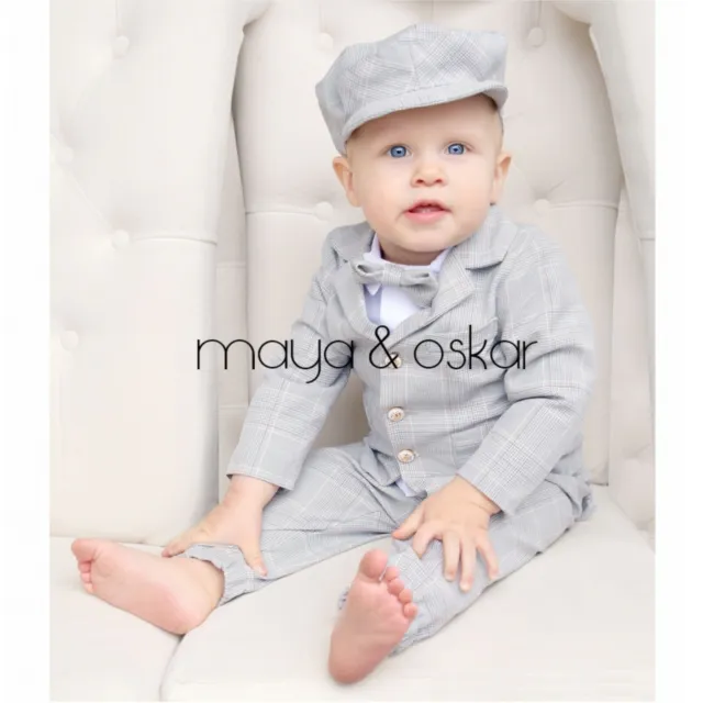 Baby Boy Grey Outfit with Jacket Set Wedding Suit Christening Baptism Party