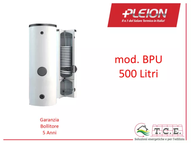 Bollitore ACS + Accumulo Puffer per Pompe di Calore PLEION mod BPU 500 L Solare