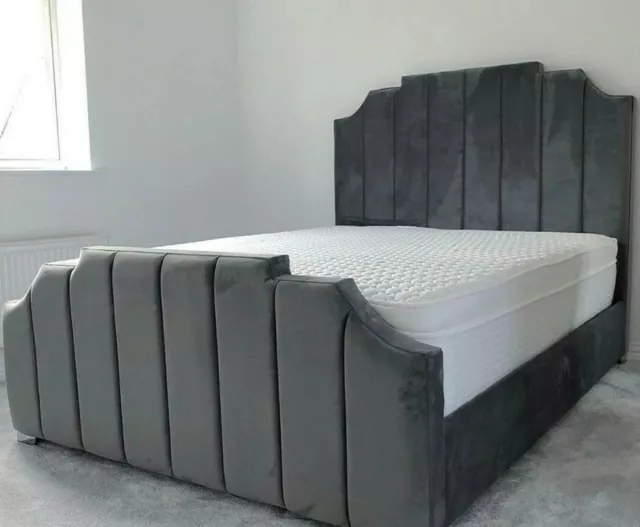 ART DECO UPHOLSTERED Ottoman Gas Lift Storage Bed Frame with Headboard