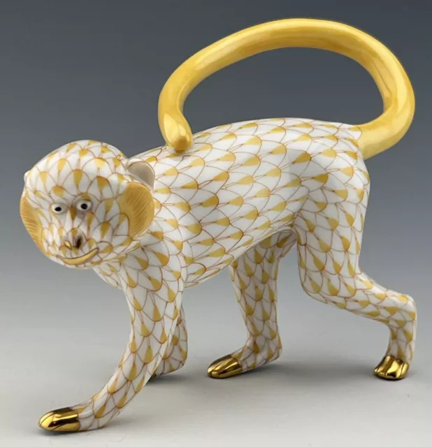 🦋 BRAND NEW HEREND Monkey Walking  Butterscotch Fishnet Figurine ($525 Retail)