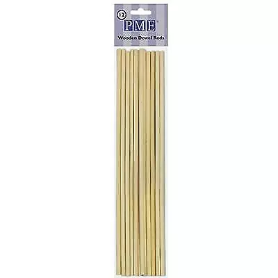 Cake Dowel Support Rods Wedding Tier Sugarcraft Stick PME Pack 12 Wooden 12"