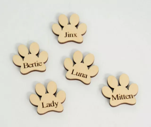 Wooden Engraved Personalised Pet Paws for Family Trees Memory Box Cat Dog Names
