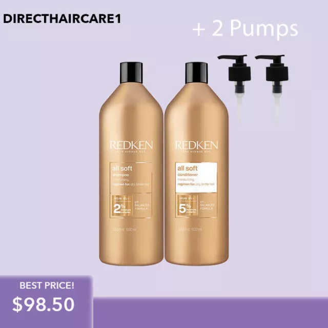 REDKEN All Soft Shampoo & Conditioner  1L + 2 Pumps Australian Stock