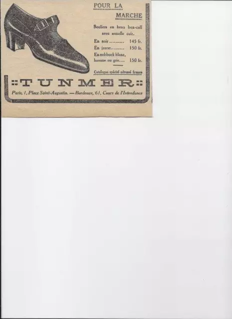 Publicité ancienne 1927 TUNMER Paris mode Chaussures souliers Pub 14 x 11