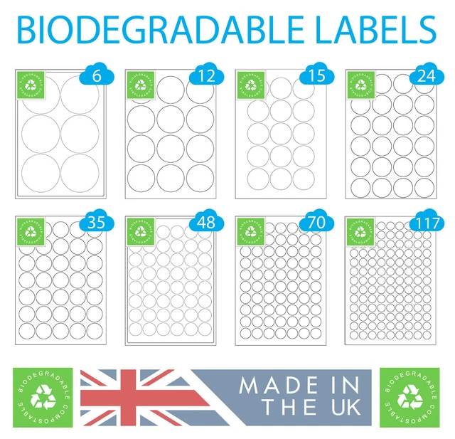 BIODEGRADABLE ROUND LABELS, Eco Friendly, Compostable Printer A4 ...
