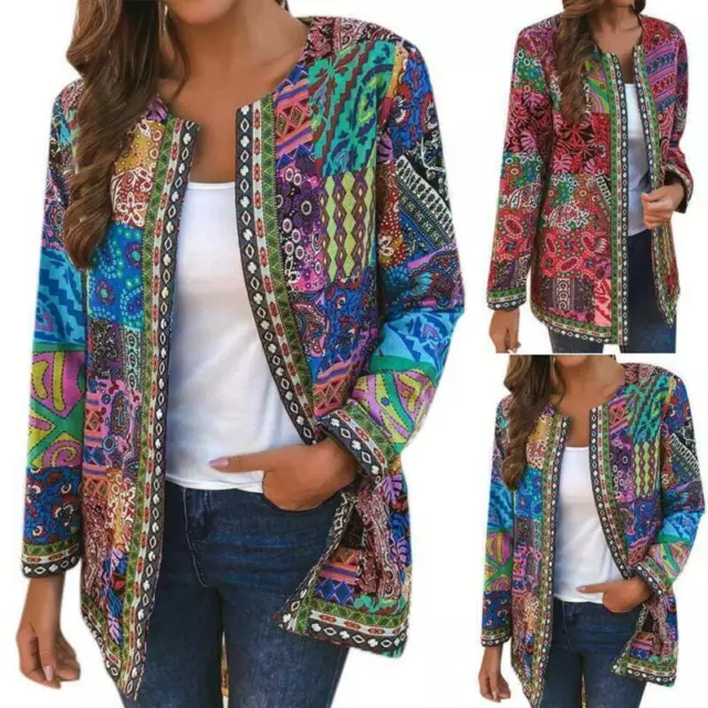 Women's Open Front Coat Cardigan Ladies Loose Ethnic Style Tops Jacket Plus Size