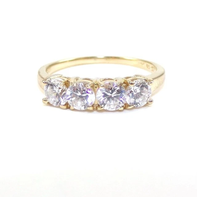 Solid 14K Yellow Gold CZ DQ Diamonique Anniversary Engagement Wedding Ring Sz 8